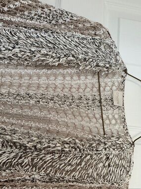 Chico's Open Knit Fringe Cardigan | Neutral Beige/Black | Lightweight